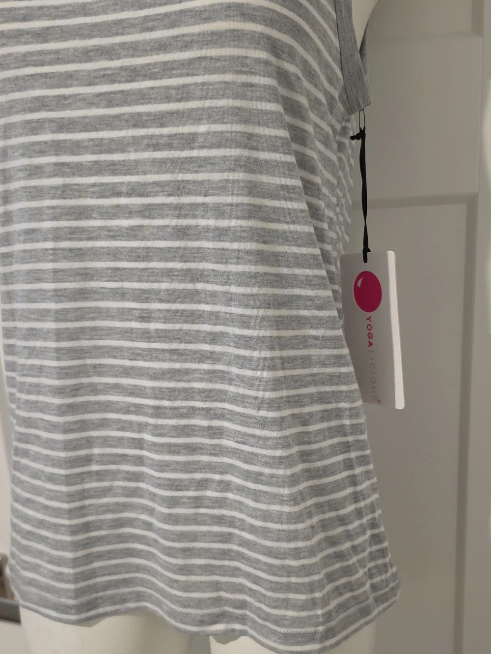 NWT Yogalicious Striped Sleeveless Tank Top With Open Drape Back